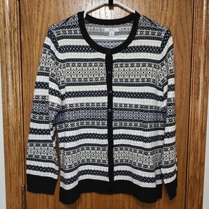 Women's Croft & Barrow Black, White, Tan & Blue Cardigan, L Petite